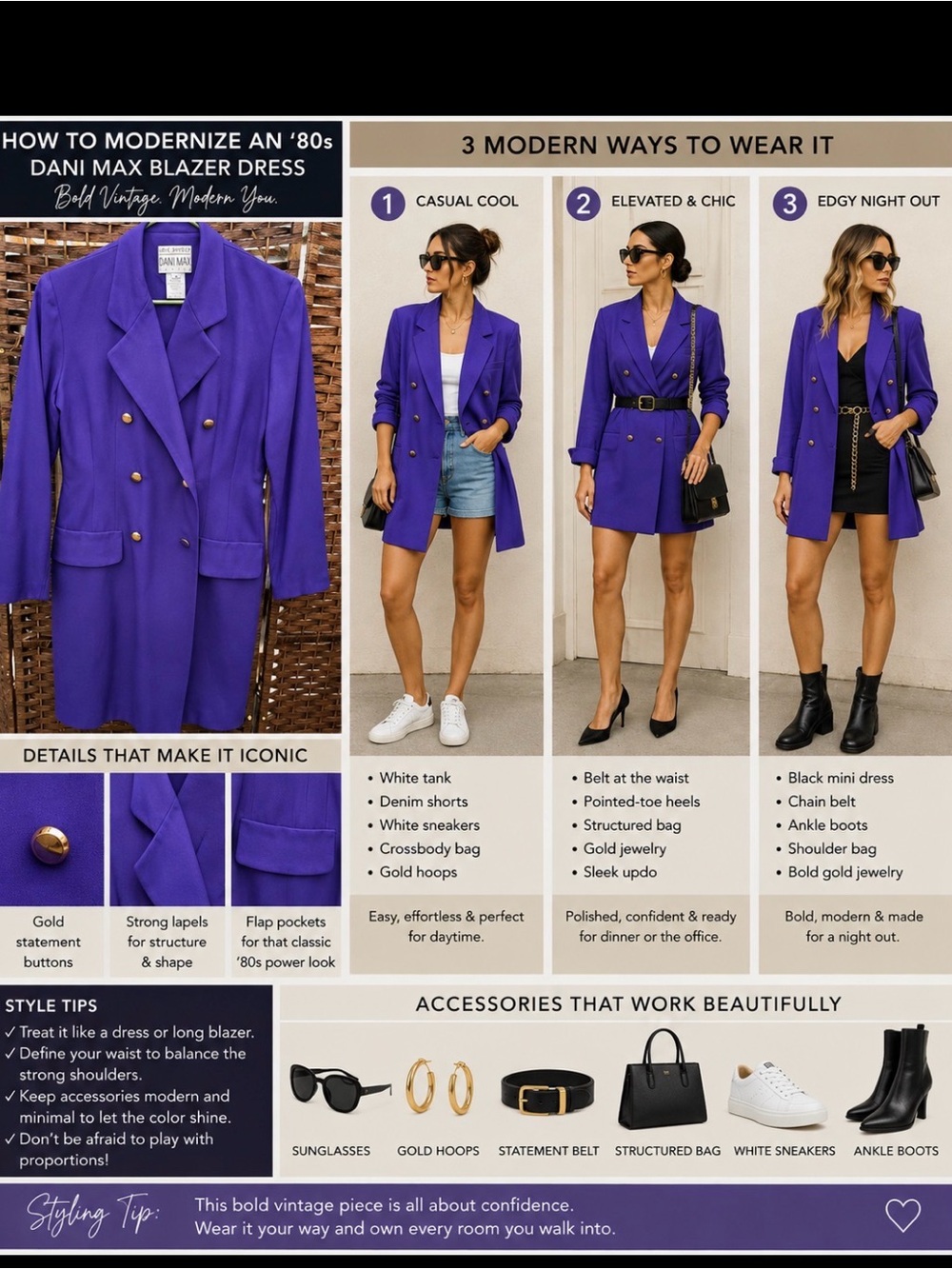 Purple Double-Breasted Blazer Coat
